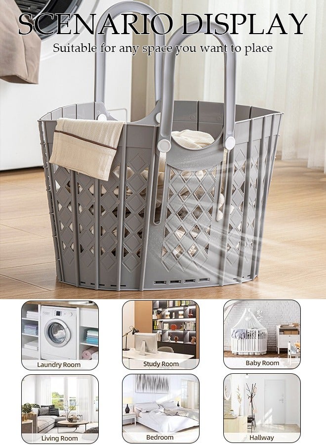 MIXDE Foldable Laudry Basket, Collapsible Clothes Laundry Hamper, Plastic Storage Laundry Box with Dual Handles, Space Saving Storage Container, Laundry Organizer Storage Bin - Image 3